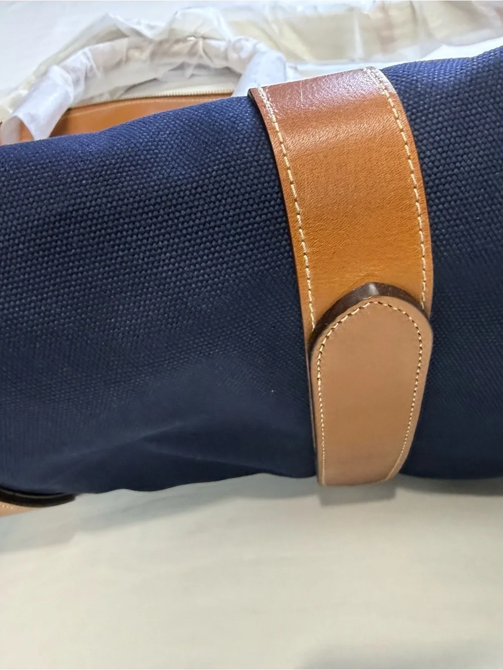 Ralph Lauren Navy Canvas Travel Tote with Tan Leather Trim and Red Polo